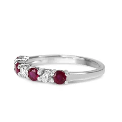 9ct White Gold Ruby and Diamond Shared Claw Band Ring