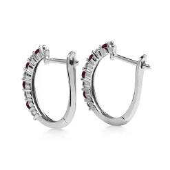 9ct White Gold Ruby and Diamond Hoop Earrings