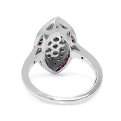 9ct White Gold Ruby and Diamond Marquise Deco Style Ring