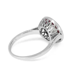 18ct White Gold Ruby and Diamond Art Deco Style Old Cut Diamond Target Ring
