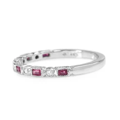 9ct White Gold Ruby and Diamond Deco Style Ring