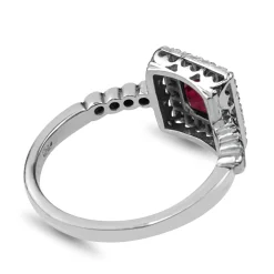 18ct White Gold Ruby and Diamond Square Halo Ring