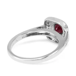18ct White Gold Ruby and Diamond Cushion Shaped Halo Ring