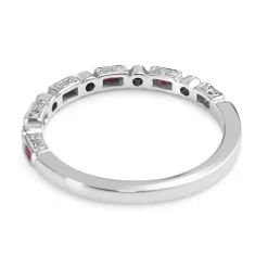 9ct White Gold Ruby and Diamond Deco Style Ring