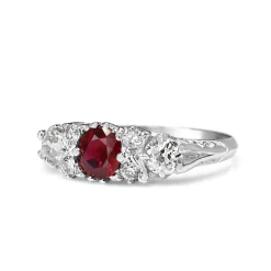 18ct White Gold Ruby and Old Cut Diamond Victorian Style Ring