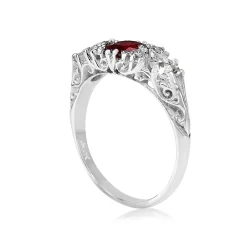 18ct White Gold Ruby and Old Cut Diamond Victorian Style Ring