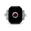 9ct White Gold Ruby and Onyx Deco Style Ring