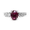 18ct White Gold Ruby and Oval Diamond 3 Stone Ring
