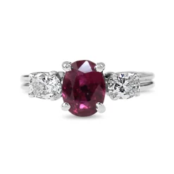 18ct White Gold Ruby and Oval Diamond 3 Stone Ring