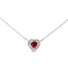 10ct White Gold Ruby Heart and Diamond Halo Necklace