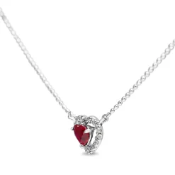 10ct White Gold Ruby Heart and Diamond Halo Necklace