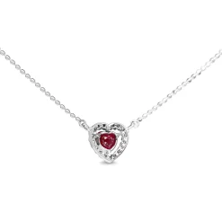 10ct White Gold Ruby Heart and Diamond Halo Necklace