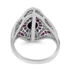 18ct White Gold Ruby, Onyx and Diamond Art Deco Style Ring