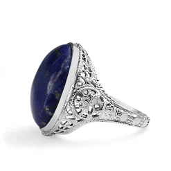 14ct White Gold 1940's Lapis Filigree Ring