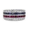 18ct White Gold 1940's Sapphire, Ruby and Single Cut Diamond Band Ring
