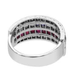 18ct White Gold 1940's Sapphire, Ruby and Single Cut Diamond Band Ring