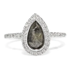 18ct White Gold Salt and Pepper Diamond Halo Ring