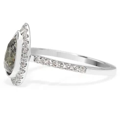18ct White Gold Salt and Pepper Diamond Halo Ring
