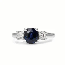18ct White Gold Sapphire and Diamond 3 Stone Ring
