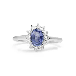 18ct White Gold Sapphire and Diamond Halo Ring