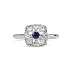 18ct White Gold Sapphire and Diamond Deco Style Ring