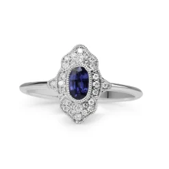 18ct White Gold Sapphire and Diamond Deco Style Ring