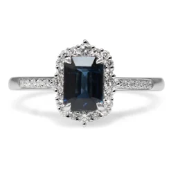 18ct White Gold Sapphire and Diamond Vintage Style Halo Ring