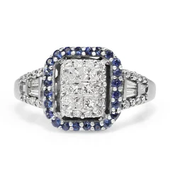 14ct White Gold Sapphire and Diamond Cluster Ring