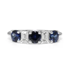 14ct White Gold Sapphire and Diamond 5 Stone Ring