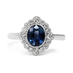 18ct White Gold Sapphire and Diamond Daisy Style Ring