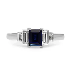 18ct White Gold Sapphire and Baguette Diamond 5 Stone Ring