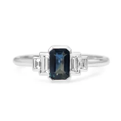 18ct White Gold Sapphire and Baguette Diamond 5 Stone Ring