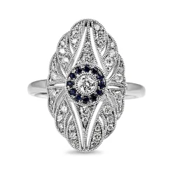 18ct White Gold Sapphire and Diamond Deco Style Ring