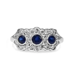 9ct White Gold Sapphire and Diamond Flower Style Ring