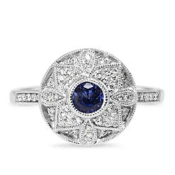 18ct White Gold Sapphire and Diamond Deco Style Ring