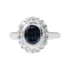 18ct White Gold Sapphire and Single Cut Diamond Daisy Style Halo Ring