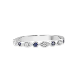 18ct White Gold Sapphire and Diamond Vintage Style Half Hoop Band Ring