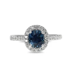 18ct White Gold Sapphire and Diamond Halo Ring