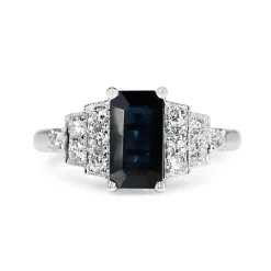 18ct White Gold Sapphire and Diamond Deco Style Ring