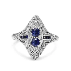 9ct White Gold Sapphire and Diamond Art Deco Style Ring