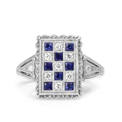 18ct White Gold Sapphire and Diamond Checkerboard Ring
