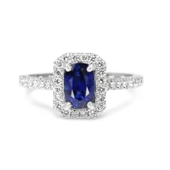 18ct White Gold Sapphire and Diamond Halo Ring