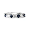9ct White Gold Sapphire and Diamond Shared Claw Band Ring