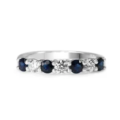 9ct White Gold Sapphire and Diamond Shared Claw Band Ring