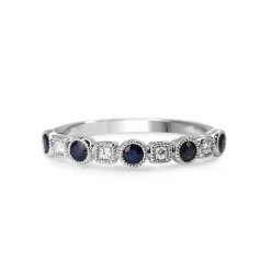 9ct White Gold Sapphire and Diamond Band Ring