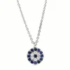 18ct White Gold Sapphire and Diamond Round Evil Eye Necklace