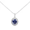 18ct White Gold Sapphire and Diamond Halo Necklace