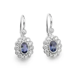 18ct White Gold Sapphire and Diamond Daisy Drop Earrings