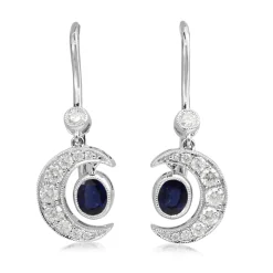 18ct White Gold Sapphire and Diamond Crescent Moon Earrings