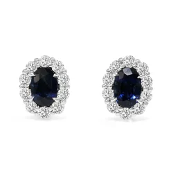 18ct White Gold Sapphire and Diamond Halo Stud Earrings